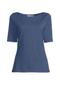 LANDS' END Supima&reg; T-Shirt mit U-Boot-Ausschnitt und gekn&ouml;pfter Schulter in Petite-Gr&ouml;&szlig;e f&uuml;r Damen, Damen, size: petite, Blau, Baumwolle, by Lands' End