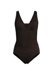 LANDS' END Gemusterter Shape-Badeanzug mit V-Ausschnitt SLENDER, Damen, size: regular, Braun, Elasthan/Nylon-Mischung, by Lands' End