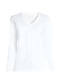 LANDS' END Supima&reg; Langarm-Shirt mit V-Ausschnitt f&uuml;r Damen in Plus-Gr&ouml;&szlig;e, Damen, size: plus, Wei&szlig;, Baumwolle, by Lands' End