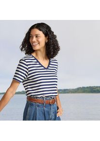 LANDS' END Supima Kurzarm-Shirt mit V-Ausschnitt f&uuml;r Damen, Damen, size: regular, Blau, Baumwolle, by Lands' End
