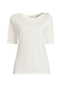 LANDS' END Supima T-Shirt mit U-Boot-Ausschnitt und gekn&ouml;pfter Schulter f&uuml;r Damen, Damen, size: regular, Elfenbein, Baumwolle, by Lands' End