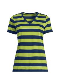 LANDS' END Supima Kurzarm-Shirt mit V-Ausschnitt f&uuml;r Damen in Petite-Gr&ouml;&szlig;e, Damen, size: petite, Blau, Baumwolle, by Lands' End