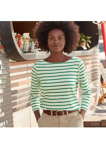 LANDS' END Gestreiftes Baumwollshirt mit 3/4-&Auml;rmeln f&uuml;r Damen in Petite-Gr&ouml;&szlig;e, Damen, size: petite, Elfenbein, Baumwolle, by Lands' End