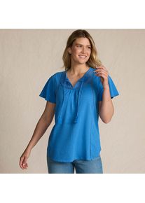 LANDS' END Flammgarn-Jerseyshirt mit kurzen Fl&uuml;gel&auml;rmeln f&uuml;r Damen, Damen, size: regular, Blau, Baumwolle, by Lands' End