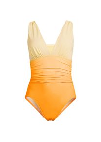 LANDS' END Gemusterter Shape-Badeanzug mit V-Ausschnitt SLENDER in Plus-Gr&ouml;&szlig;e, Damen, size: plus, Orange, Elasthan/Nylon-Mischung, by Lands' End