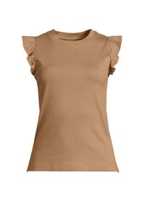 LANDS' END Baumwollripp-Top mit Volants f&uuml;r Damen, Damen, size: regular, Beige, Baumwolle/Elasthan, by Lands' End