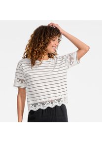 LANDS' END Flammgarn-Shirt mit Bord&uuml;ren f&uuml;r Damen, Damen, size: regular, Elfenbein, Baumwolle, by Lands' End