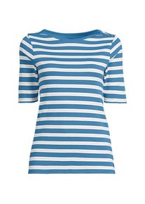 LANDS' END Supima-Shirt aus Baumwolle mit U-Boot-Ausschnitt in Petite-Gr&ouml;&szlig;e f&uuml;r Damen, Damen, size: petite, Blau, Baumwolle, by Lands' End