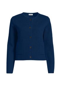 LANDS' END Kragenloser Feinstrick-Blazer f&uuml;r Damen in Plus-Gr&ouml;&szlig;e, Damen, size: plus, Blau, Baumwolle, by Lands' End