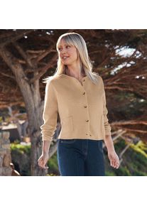 LANDS' END Kragenloser Feinstrick-Blazer f&uuml;r Damen, Damen, size: regular, Braun, Baumwolle, by Lands' End