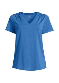 LANDS' END Baumwoll-Modal-Shirt mit V-Ausschnitt und Spitzenbesatz, Damen, size: regular, Blau, Elasthan/Baumwoll-Mischung/Baumwolle Modal, by Lands' End