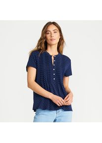 LANDS' END Kurz&auml;rmeliges Biesenshirt aus Baumwolle/Modal-Mix f&uuml;r Damen, Damen, size: regular, Blau, Baumwoll-Mischung/Baumwolle Modal, by Lands' End