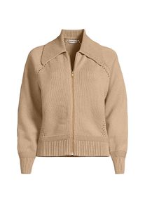 LANDS' END Baumwoll-Zippercardigan mit gro&szlig;em Kragen DRIFTER f&uuml;r Damen, Damen, size: regular, Braun, Baumwolle, by Lands' End