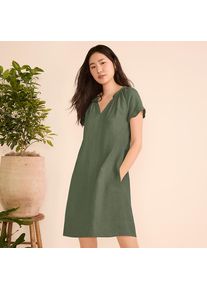 LANDS' END Leinenkleid mit Smok-Ausschnitt f&uuml;r Damen, Damen, size: regular, Gr&uuml;n, Leinen, by Lands' End