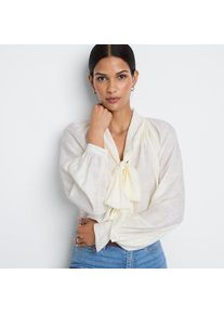 LANDS' END Schluppenbluse mit Ballon&auml;rmeln f&uuml;r Damen, Damen, size: regular, Elfenbein, Nylon/Viskose, by Lands' End