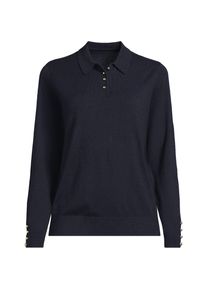 LANDS' END Polopullover mit goldfarbenen Kn&ouml;pfen f&uuml;r Damen in Petite-Gr&ouml;&szlig;e, Damen, size: petite, Blau, Polyester/Viskose/Polyester-Mischung, by Lands' End
