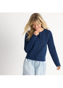 LANDS' END Kragenloser Feinstrick-Blazer f&uuml;r Damen, Damen, size: regular, Blau, Baumwolle, by Lands' End