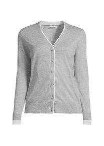 LANDS' END Feinstrick-Baumwollcardigan mit unterlegtem Ausschnitt, Damen, size: regular, Grau, Baumwolle, by Lands' End