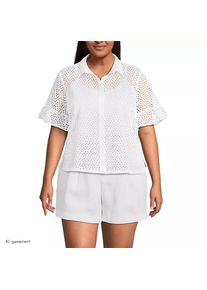 LANDS' END Lochmuster-Bluse mit R&uuml;schen&auml;rmeln f&uuml;r Damen in Plus-Gr&ouml;&szlig;e, Damen, size: plus, Wei&szlig;, Baumwolle, by Lands' End