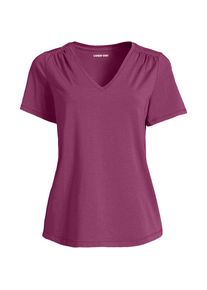 LANDS' END Baumwoll-Modal-Shirt mit V-Ausschnitt und Spitzenbesatz, Damen, size: regular, Rot, Elasthan/Baumwoll-Mischung/Baumwolle Modal, by Lands' End