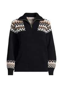 LANDS' END Jacquard-Pullover Drifter Slim Fit mit Rei&szlig;verschluss in Plus-Gr&ouml;&szlig;e, Damen, size: plus, Beige, Baumwolle, by Lands' End