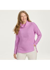 LANDS' END Langer Waffelstrick-Pullover mit Wasserfallkragen, Damen, size: regular, Pink, Baumwoll-Mischung/Polyester-Mischung, by Lands' End