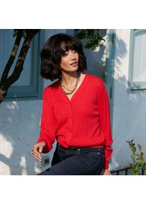 LANDS' END Rippstrick-Cardigan mit Seide, Damen, size: regular, Rot, Baumwolle/Seide/Nylon, by Lands' End