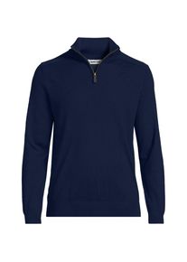 LANDS' END Merino-Pullover mit Rei&szlig;verschluss, Herren, size: regular, Blau, Wolle, by Lands' End