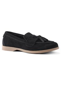 LANDS' END Veloursleder-Loafer mit Tasseln, Damen, size: regular, Schwarz, Rauleder, by Lands' End