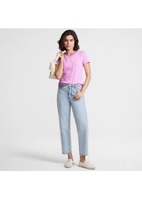 LANDS' END Feinripp-Shirt mit Rundhalsausschnitt und kurzen &Auml;rmeln f&uuml;r Damen, Damen, size: regular, Pink, Baumwolle/Elasthan, by Lands' End