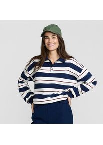 LANDS' END Serious Sweats Polopullover in Petite-Gr&ouml;&szlig;e, Damen, size: petite, Blau, Baumwoll-Mischung/Polyester-Mischung, by Lands' End