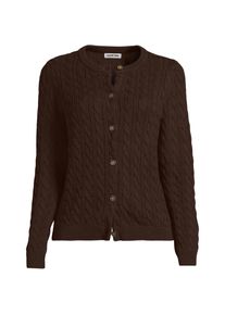 LANDS' END Drifter Zopfmuster-Cardigan mit Rundausschnitt in Petite-Gr&ouml;&szlig;e, Damen, size: petite, Braun, Baumwolle, by Lands' End