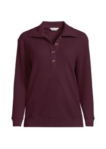 LANDS' END Waffelstrick-Pullover mit gekn&ouml;pftem Kragen in Petite-Gr&ouml;&szlig;e, Damen, size: petite, Rot, Baumwoll-Mischung/Polyester-Mischung, by Lands' End