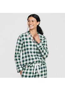 Gemustertes Pyjamahemd aus reinem Baumwoll-Flanell f&uuml;r Damen, Damen, size: regular, Gr&uuml;n, Baumwolle, by Lands' End