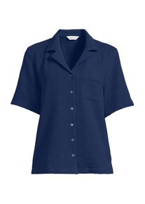 LANDS' END Kurz&auml;rmelige Musselin-Bluse in Plus-Gr&ouml;&szlig;e, Damen, size: plus, Blau, Baumwolle, by Lands' End