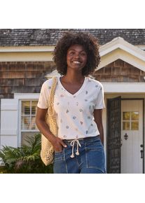 LANDS' END Supima Kurzarm-Shirt mit V-Ausschnitt f&uuml;r Damen in Plus-Gr&ouml;&szlig;e, Damen, size: plus, Elfenbein, Baumwolle, by Lands' End