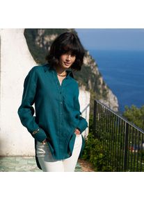 LANDS' END Langes Oversized Premium Reinleinen-Hemd in Petite-Gr&ouml;&szlig;e, Damen, size: petite, Blau, Leinen, by Lands' End
