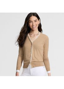 LANDS' END Feinstrick-Baumwollcardigan mit unterlegtem Ausschnitt, Damen, size: regular, Beige, Baumwolle, by Lands' End