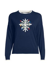LANDS' END Feinstrick-Baumwollpullover Jacquard mit unterlegtem Ausschnitt in Plus-Gr&ouml;&szlig;e, Damen, size: plus, Blau, Baumwolle, by Lands' End