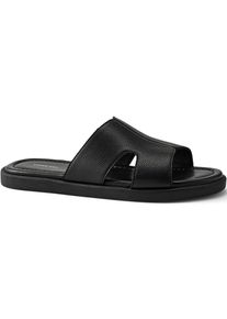 LANDS' END Leder-Pantoletten mit breitem Riemen, Herren, size: regular, Schwarz, Leder, by Lands' End