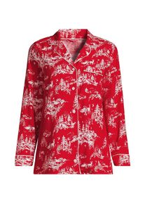 Gemustertes Pyjamahemd aus reinem Baumwoll-Flanell f&uuml;r Damen in Petitegr&ouml;&szlig;e, Damen, size: petite, Rot, Baumwolle, by Lands' End