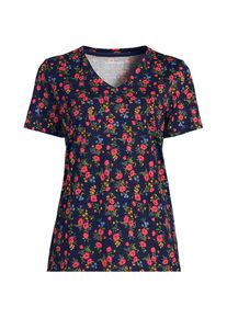 LANDS' END Supima Kurzarm-Shirt mit V-Ausschnitt f&uuml;r Damen in Petite-Gr&ouml;&szlig;e, Damen, size: petite, Blau, Baumwolle, by Lands' End