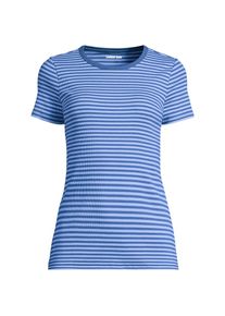 LANDS' END Feinripp-Shirt mit Rundhalsausschnitt und kurzen &Auml;rmeln f&uuml;r Damen, Damen, size: regular, Blau, Baumwolle/Elasthan, by Lands' End