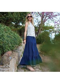 LANDS' END Maxi-Stufenrock aus Musselin f&uuml;r Damen, Damen, size: regular, Blau, Baumwolle, by Lands' End