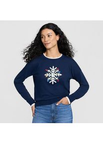 Feinstrick-Baumwollpullover Jacquard mit unterlegtem Ausschnitt, Damen, size: regular, Blau, Viskose-Mischung/Polyester-Mischung, by Lands' End