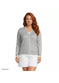 LANDS' END Feinstrick-Baumwollcardigan mit unterlegtem Ausschnitt in Plus-Gr&ouml;&szlig;e, Damen, size: plus, Grau, Baumwolle, by Lands' End
