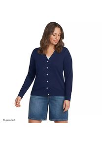 LANDS' END Feinstrick-Baumwollcardigan mit unterlegtem Ausschnitt in Plus-Gr&ouml;&szlig;e, Damen, size: plus, Blau, Baumwolle, by Lands' End
