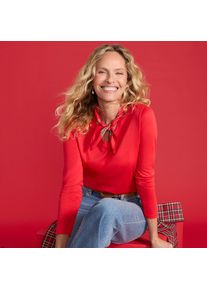 LANDS' END Supima&reg; Langarm-Shirt mit V-Ausschnitt f&uuml;r Damen, Damen, size: regular, Rot, Baumwolle, by Lands' End