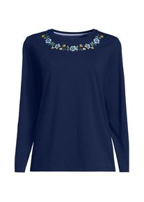 LANDS' END Supima Langarmshirt mit besticktem Rundausschnitt in Plus-Gr&ouml;&szlig;e, Damen, size: plus, Blau, Baumwolle, by Lands' End