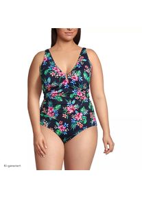 LANDS' END Badeanzug mit Ringdetail und V-Ausschnitt f&uuml;r Damen in Plus-Gr&ouml;&szlig;e, Damen, size: plus, Blau, Nylon-Mischung, by Lands' End